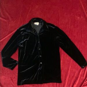 Vintage 90s Soft Black Velvet Button Up Blouse Size Medium Relaxed Fit